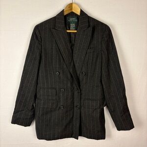 Lauren Ralph Lauren Pinstripe Blazer 100% Wool Charcoal Gray Old Money Preppy